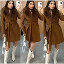 Sobretudo Feminino de Lã Batida com Faixa e Capuz Ajustável