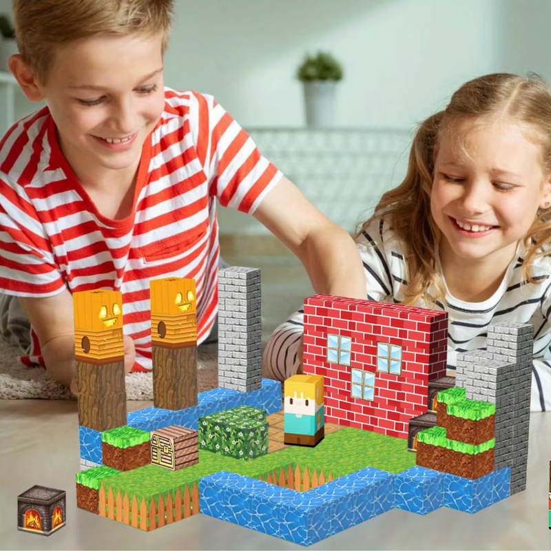 Blocos Magnéticos de Montagem Infantil estilo Minecraft – Conjunto Educativo com Caixa de Armazenamento