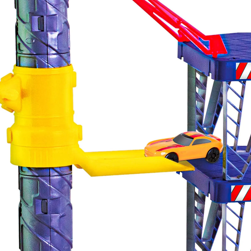 Brinquedo Elevador Pista Radical – Posto Lava Rápido com Carrinho e Helicóptero Samba Toys