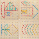Brinquedo Montessori de Geometria em Madeira – Tabuleiro Educativo com Elásticos Coloridos para Crianças