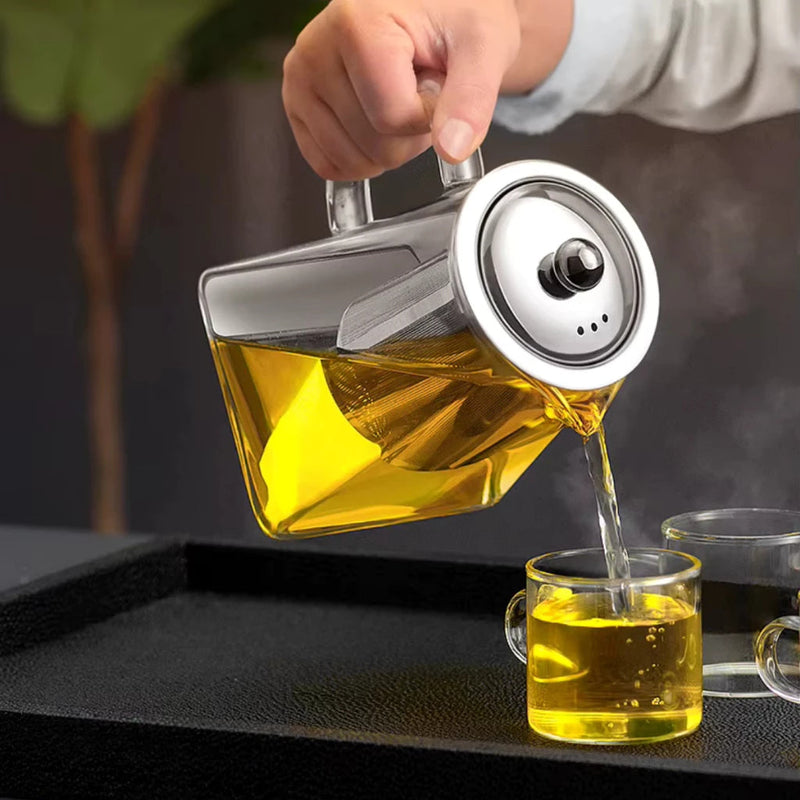 Bule de Vidro Resistente ao Calor com Infusor em Aço Inox – Design Quadrado 950ml