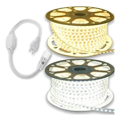 Fita Mangueira LED 5050 10 Metros Branco Frio ou Quente – 110V/220V com Fonte de Alimentação e Rabicho