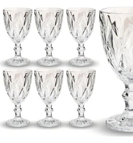 Jogo 6 Taças de Vidro Diamante Abacaxi Bico de Jaca 330ml – Copo Transparente Gourmet