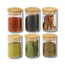 Kit 6 Potes de Vidro Redondos 160ml – Porta Temperos e Mantimentos em Borossilicato com Tampa de Bambu