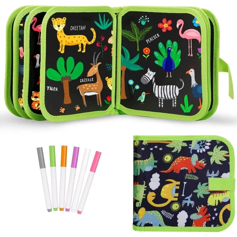 Livro Infantil Apagável com Canetas – 10 Páginas Reutilizáveis para Desenho e Pintura Montessori